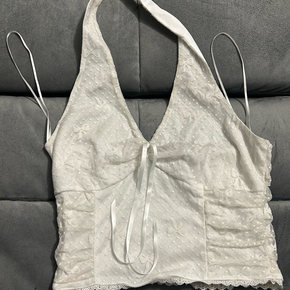 White Halter Crop Top